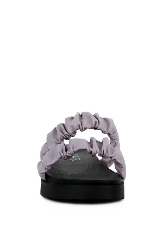 Faux Leather Ruched Strap Platform Sandals