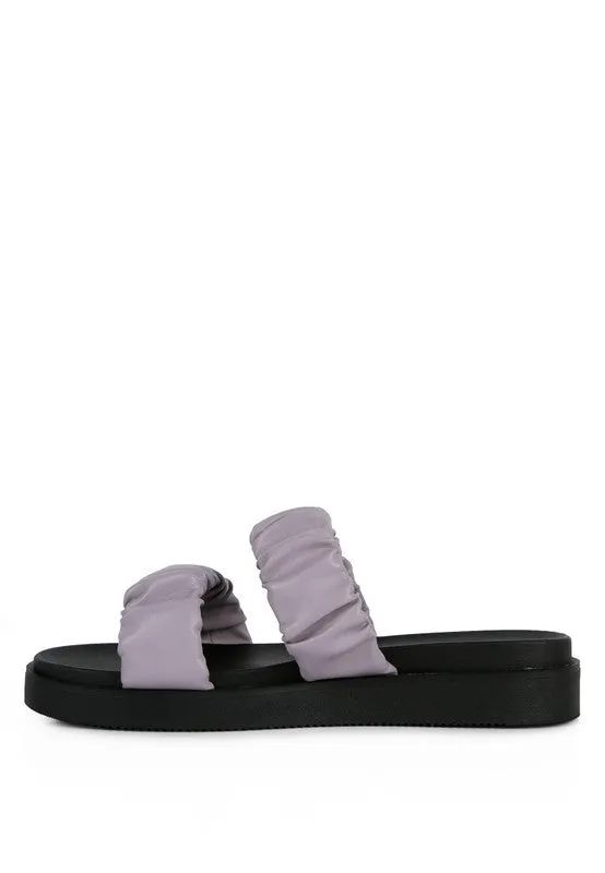 Faux Leather Ruched Strap Platform Sandals