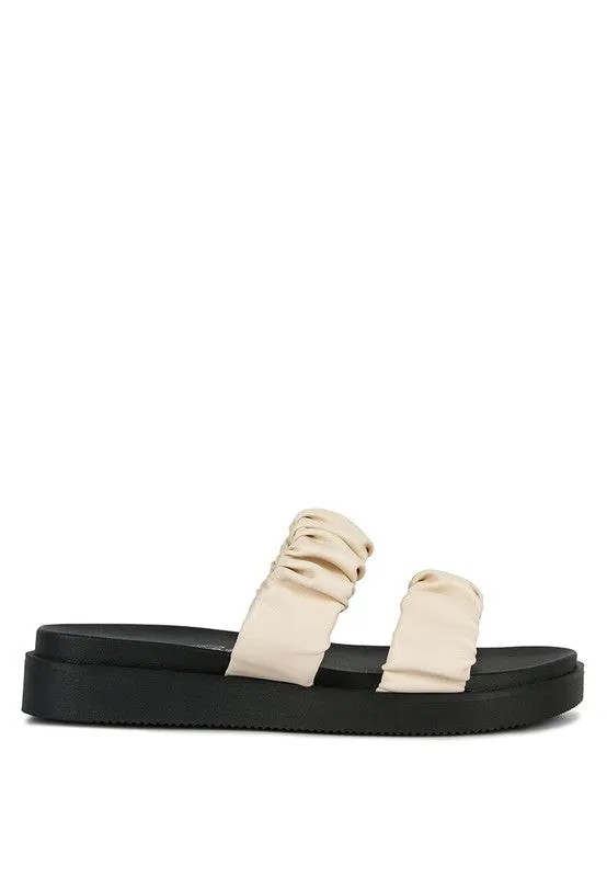 Faux Leather Ruched Strap Platform Sandals