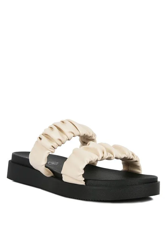 Faux Leather Ruched Strap Platform Sandals