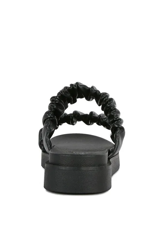 Faux Leather Ruched Strap Platform Sandals
