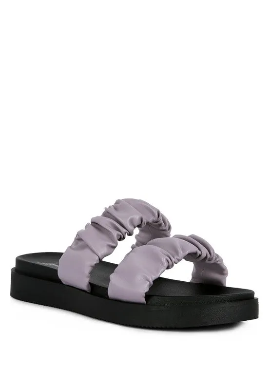 Faux Leather Ruched Strap Platform Sandals