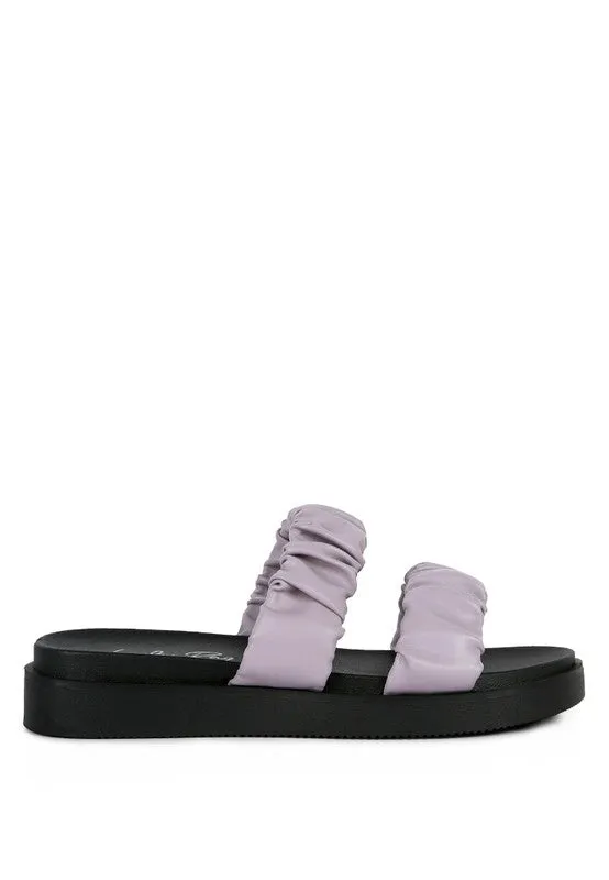 Faux Leather Ruched Strap Platform Sandals