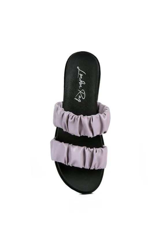 Faux Leather Ruched Strap Platform Sandals