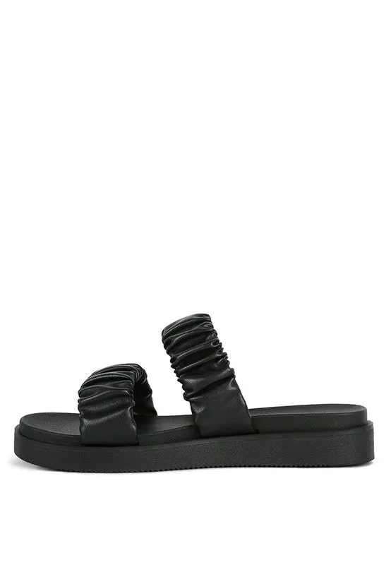 Faux Leather Ruched Strap Platform Sandals