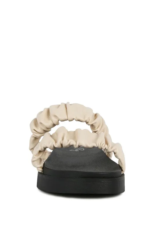 Faux Leather Ruched Strap Platform Sandals