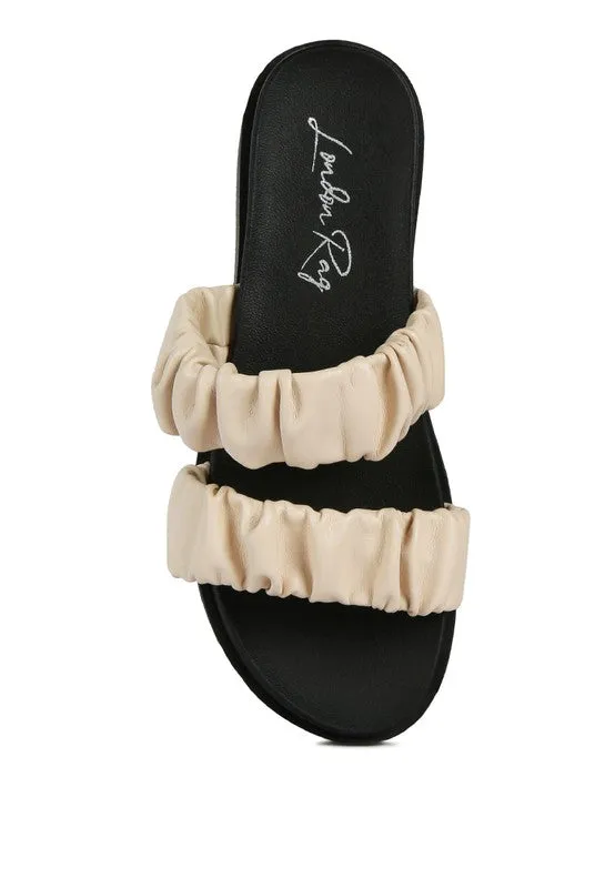 Faux Leather Ruched Strap Platform Sandals