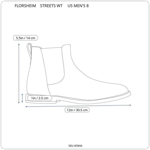 FLORSHEIM Streets WT Boot Size MENS 8M Brown Leather Wingtip Chelsea (11835-200)