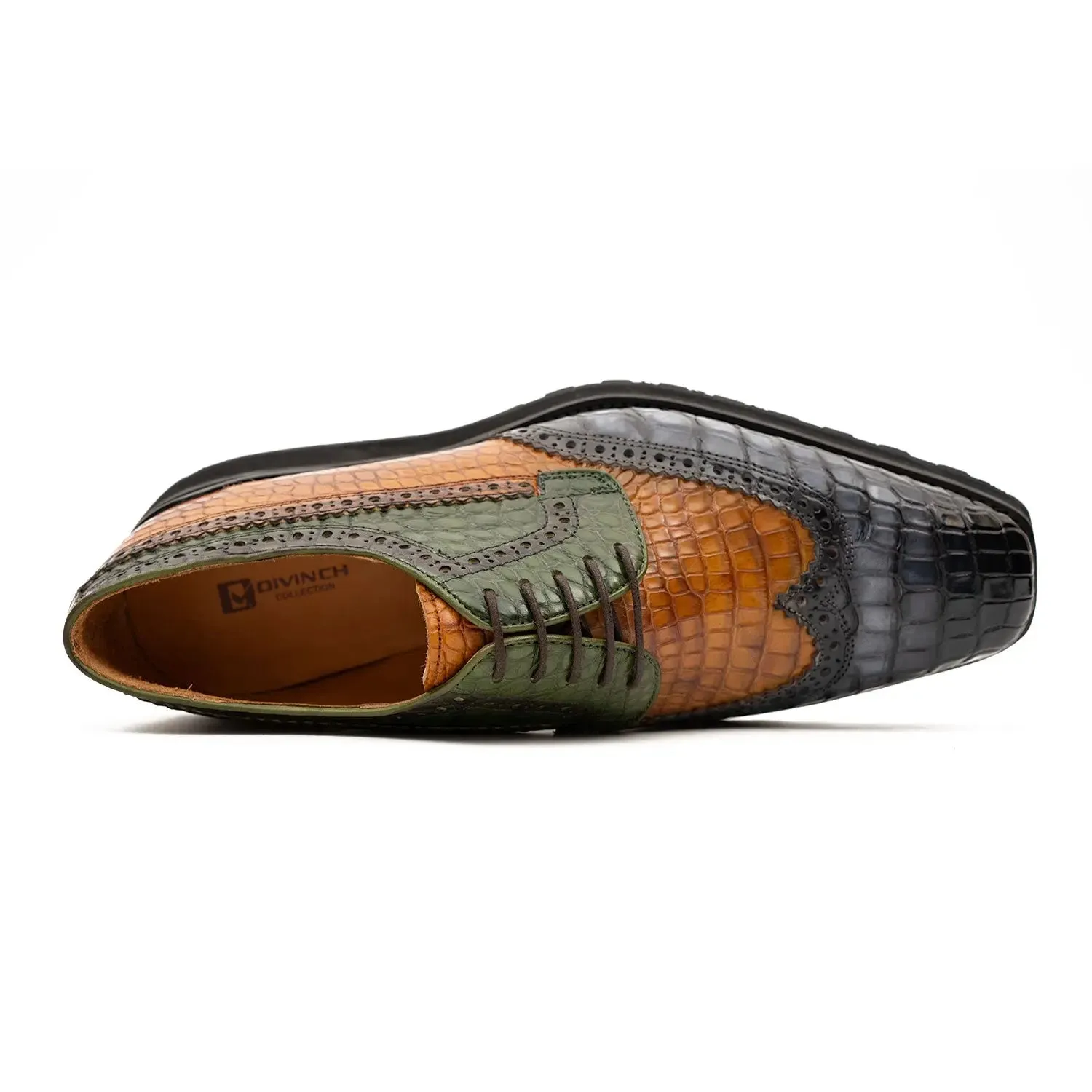 Genuine Crocodile Leather Handmade Grey Brown Brogue Shoes