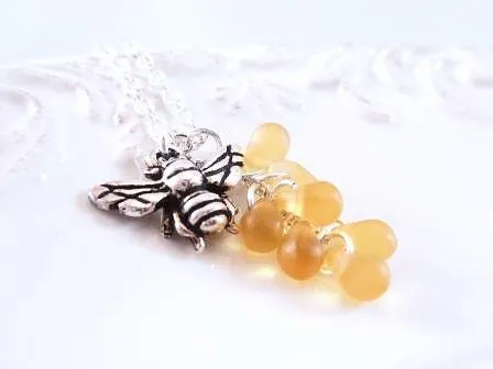 Honey Bee Necklace, honeybee necklace, honey drip necklace, honey necklace, silver bee necklace, beekeeper necklace, bumblebee pendant