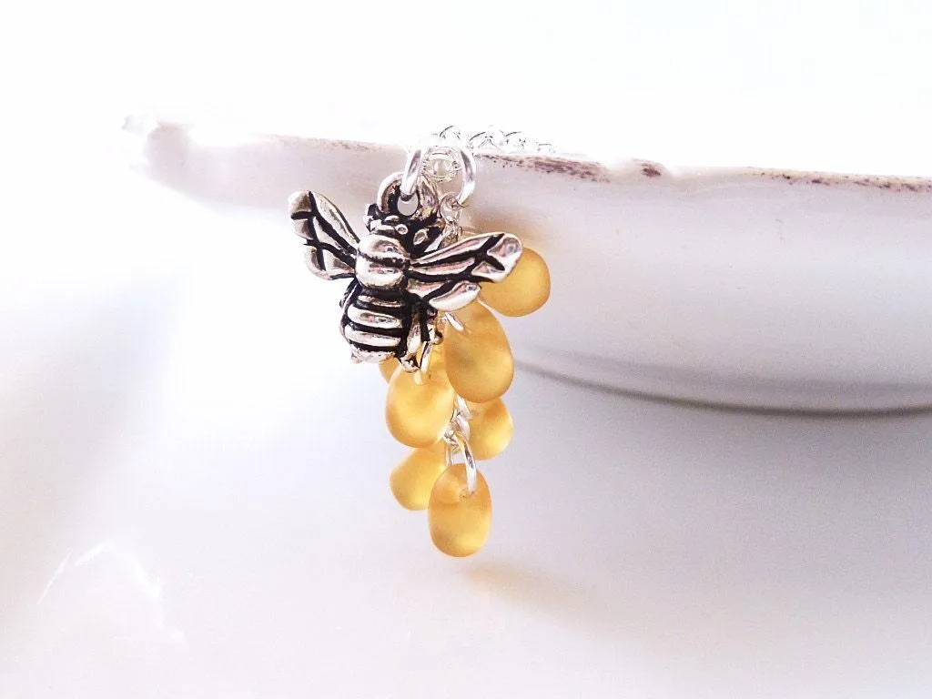 Honey Bee Necklace, honeybee necklace, honey drip necklace, honey necklace, silver bee necklace, beekeeper necklace, bumblebee pendant