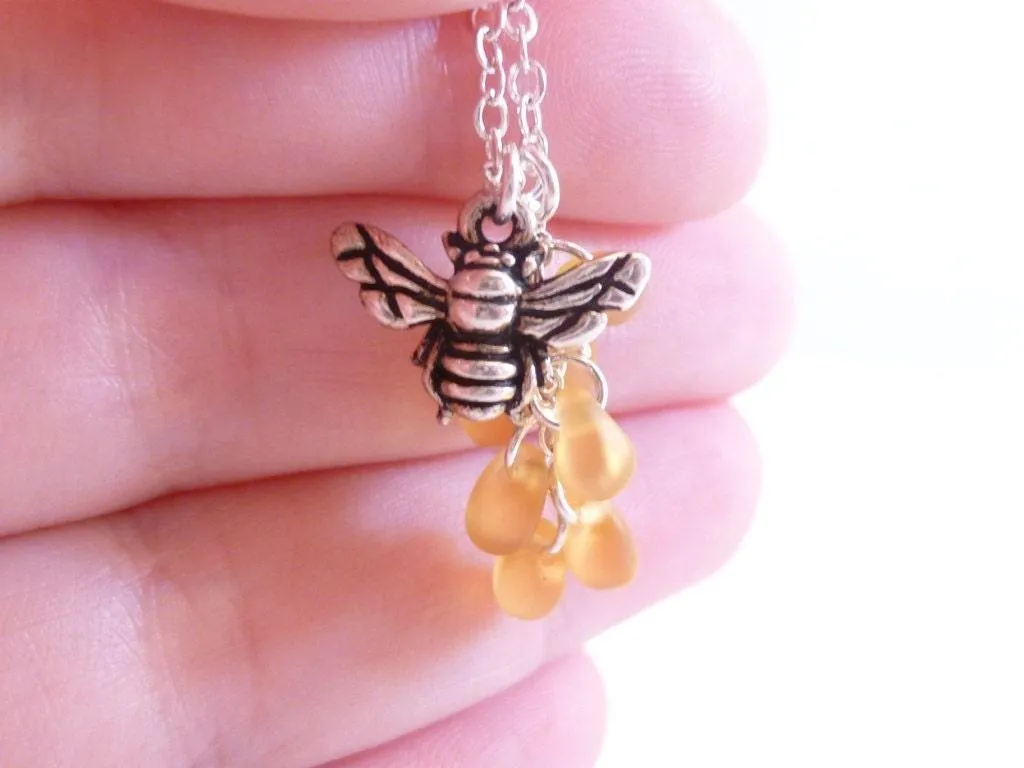Honey Bee Necklace, honeybee necklace, honey drip necklace, honey necklace, silver bee necklace, beekeeper necklace, bumblebee pendant