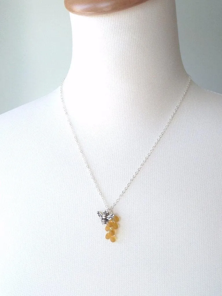 Honey Bee Necklace, honeybee necklace, honey drip necklace, honey necklace, silver bee necklace, beekeeper necklace, bumblebee pendant