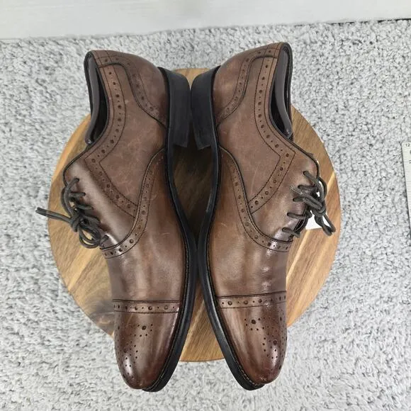 Johnston &amp; Murphy Tyndall Brown Leather Cap Toe Brogue Oxford Dress Shoe Mens 11