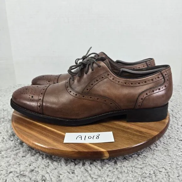 Johnston &amp; Murphy Tyndall Brown Leather Cap Toe Brogue Oxford Dress Shoe Mens 11