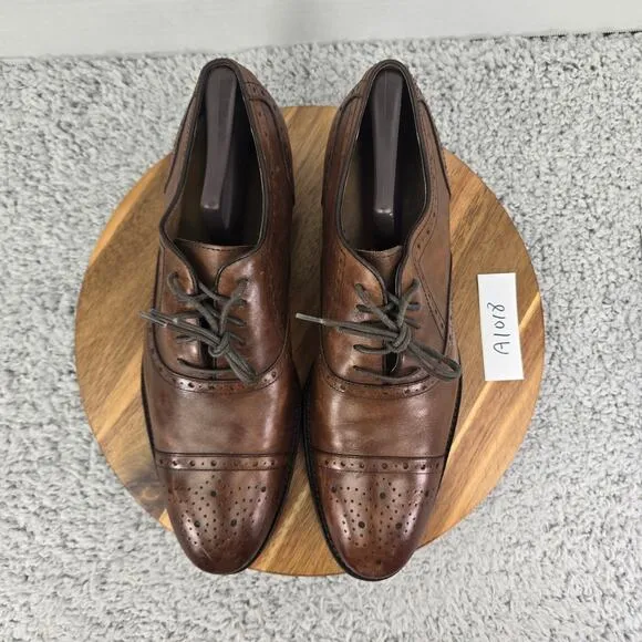 Johnston &amp; Murphy Tyndall Brown Leather Cap Toe Brogue Oxford Dress Shoe Mens 11