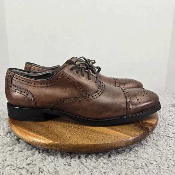 Johnston &amp; Murphy Tyndall Brown Leather Cap Toe Brogue Oxford Dress Shoe Mens 11