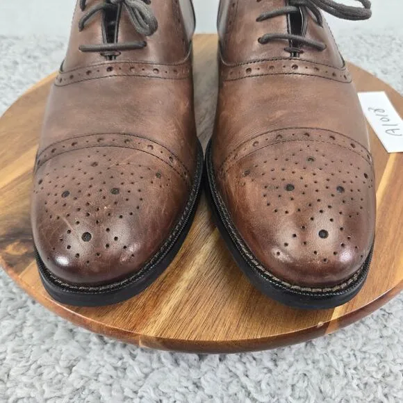 Johnston &amp; Murphy Tyndall Brown Leather Cap Toe Brogue Oxford Dress Shoe Mens 11