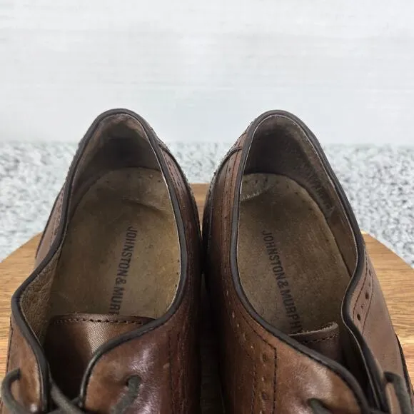 Johnston &amp; Murphy Tyndall Brown Leather Cap Toe Brogue Oxford Dress Shoe Mens 11
