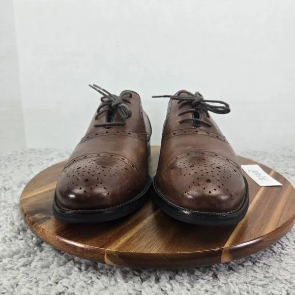 Johnston &amp; Murphy Tyndall Brown Leather Cap Toe Brogue Oxford Dress Shoe Mens 11