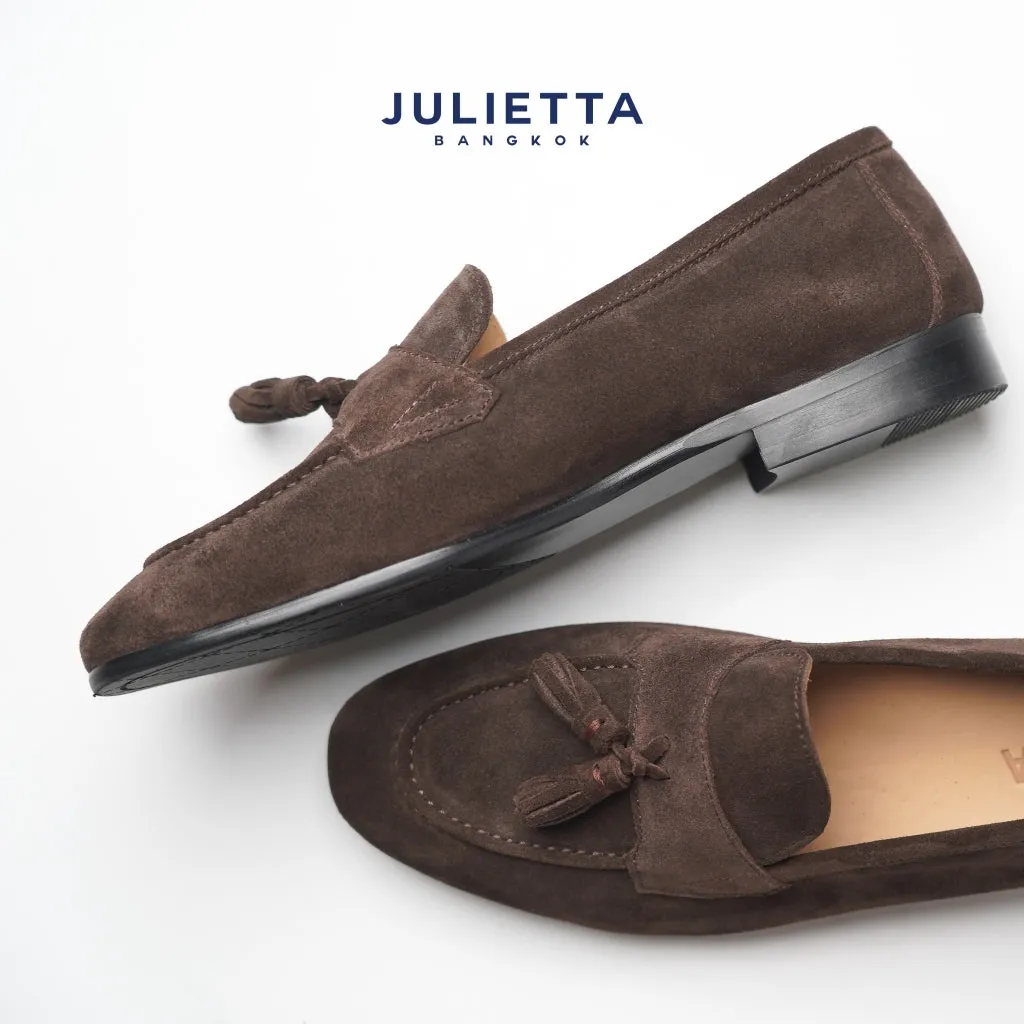JULIETTA - Grand Tassel Loafer Suede : Brown (Unlined)