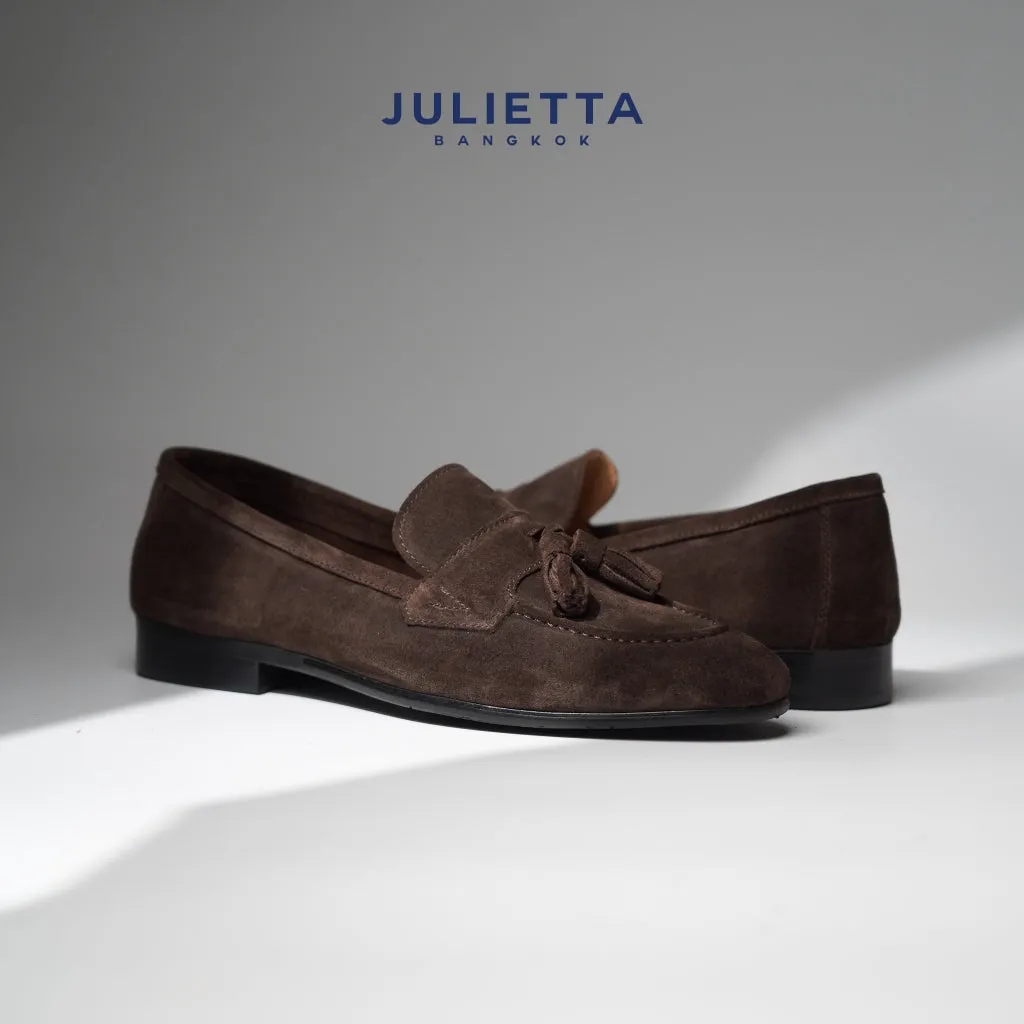 JULIETTA - Grand Tassel Loafer Suede : Brown (Unlined)