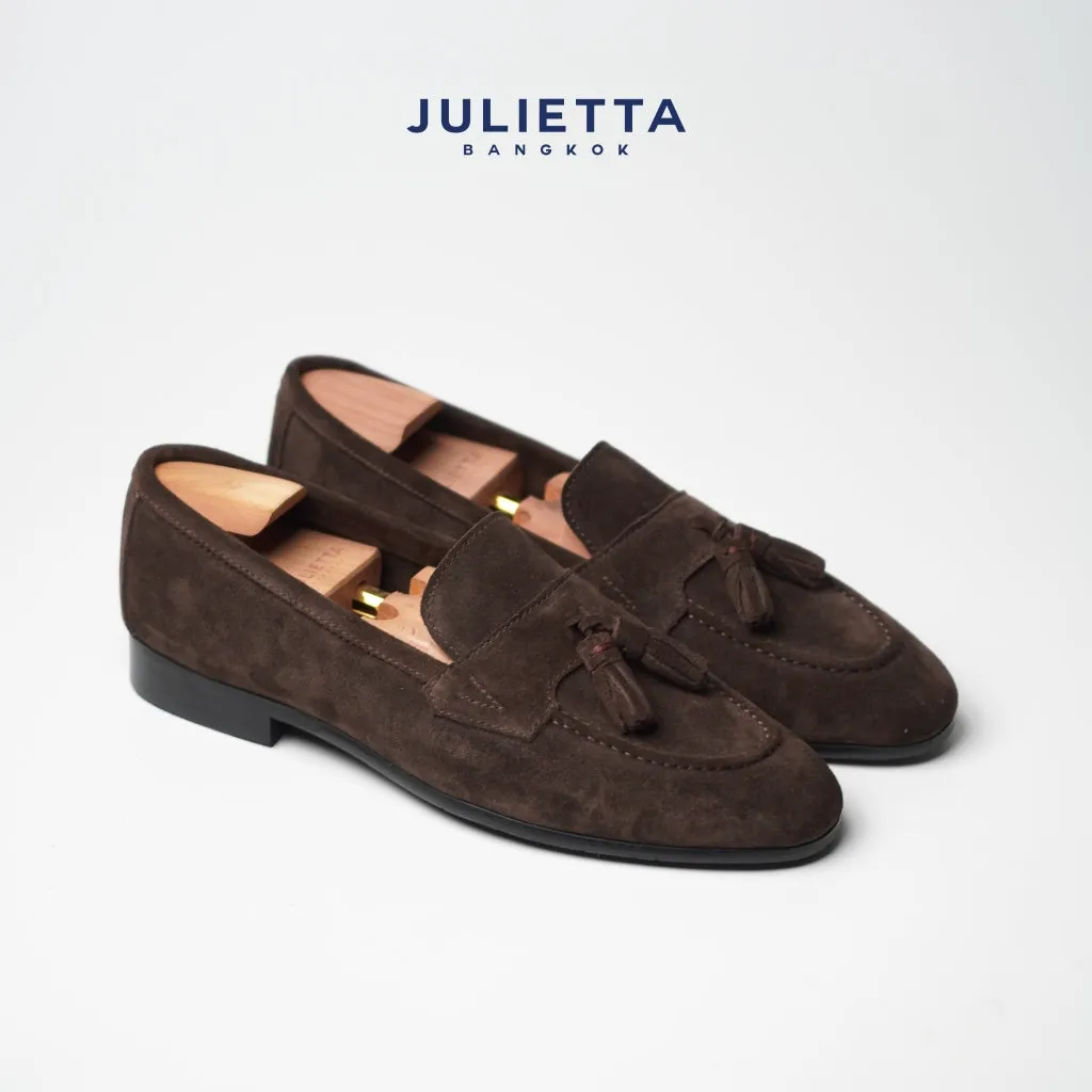 JULIETTA - Grand Tassel Loafer Suede : Brown (Unlined)
