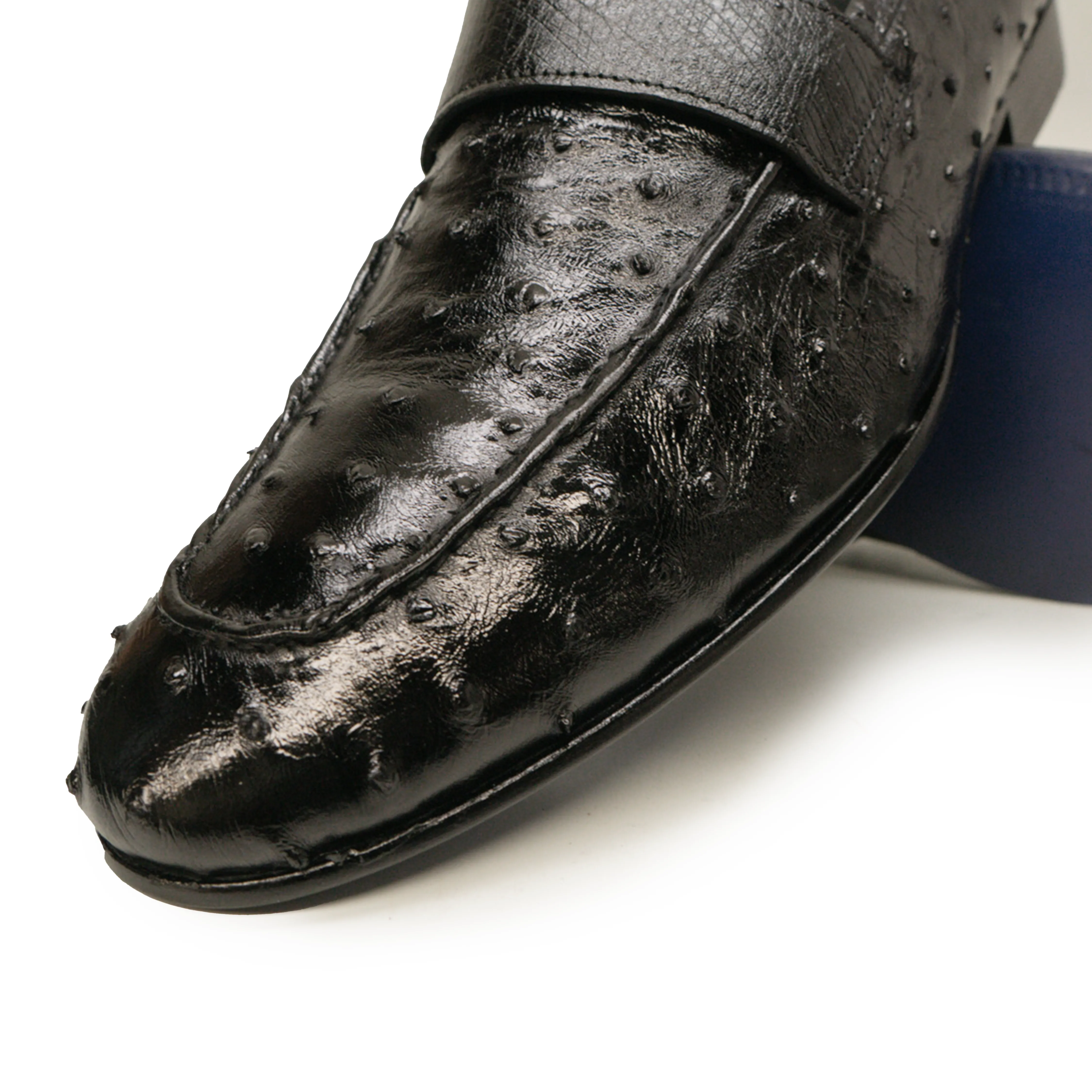 Kashani Black Ostrich Quill Penny Loafers