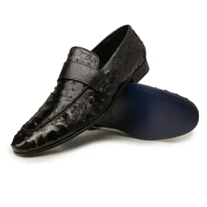 Kashani Black Ostrich Quill Penny Loafers
