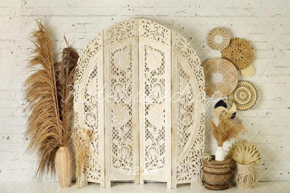 Kate Boho Screen with Pampas Grass Fleece Backdrop Designed by Mandy Ringe Photography
