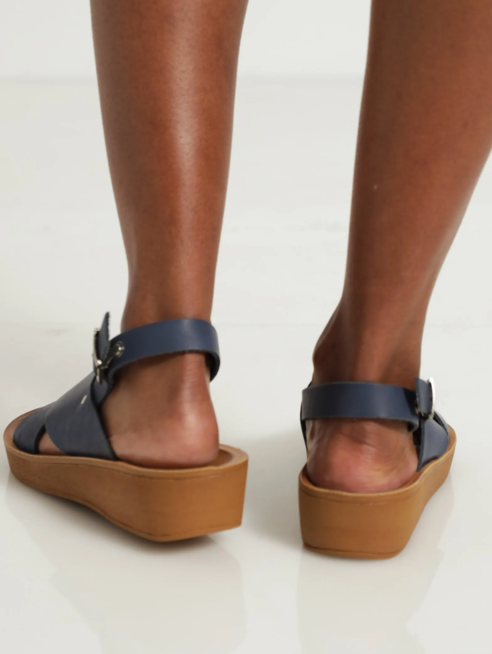Kate Leather Wedge Backstrap Sandal - Navy