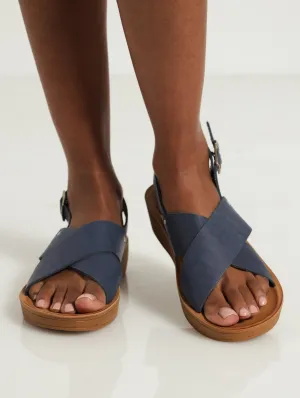 Kate Leather Wedge Backstrap Sandal - Navy