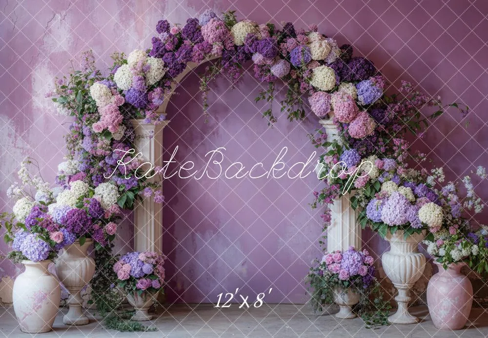 Kate Spring Flower Arch Purple Fleece Backdrop Designed by Emetselch