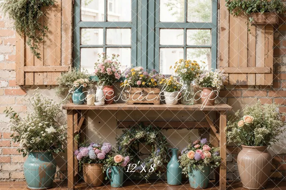 Kate Spring Rustic Floral Window Table Fleece Backdrop Designed by Emetselch