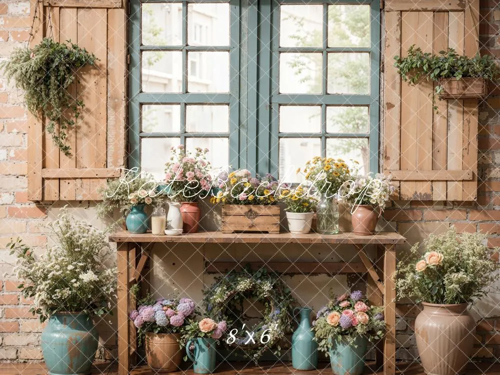 Kate Spring Rustic Floral Window Table Fleece Backdrop Designed by Emetselch