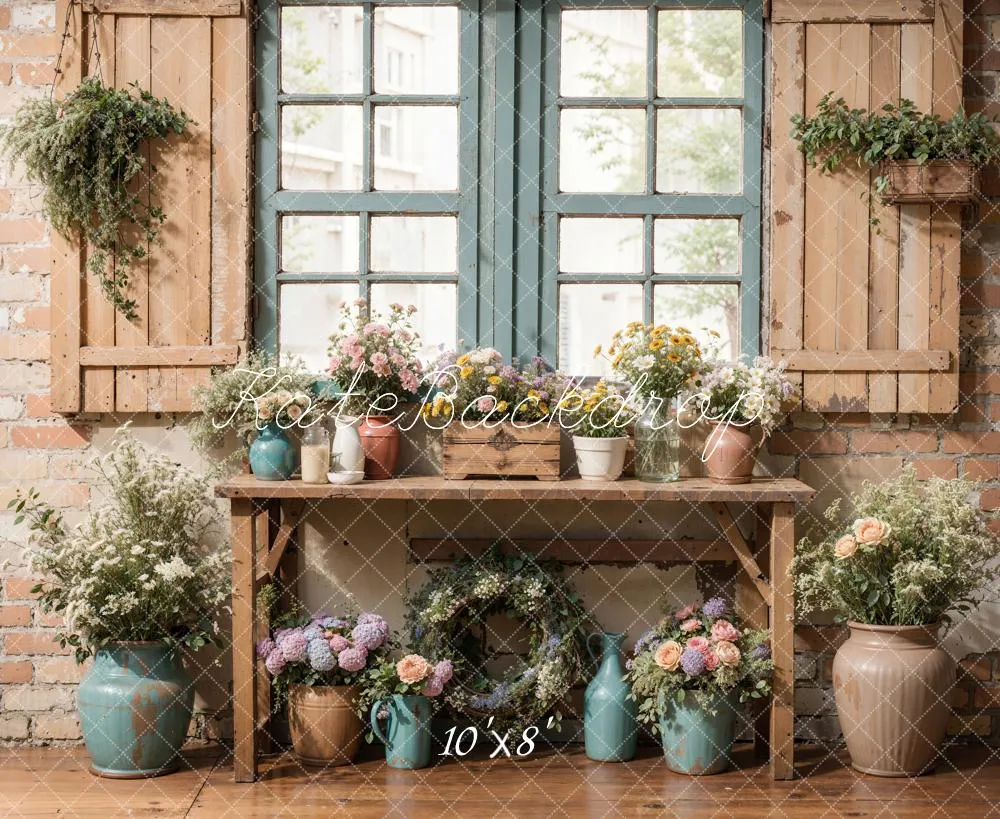 Kate Spring Rustic Floral Window Table Fleece Backdrop Designed by Emetselch