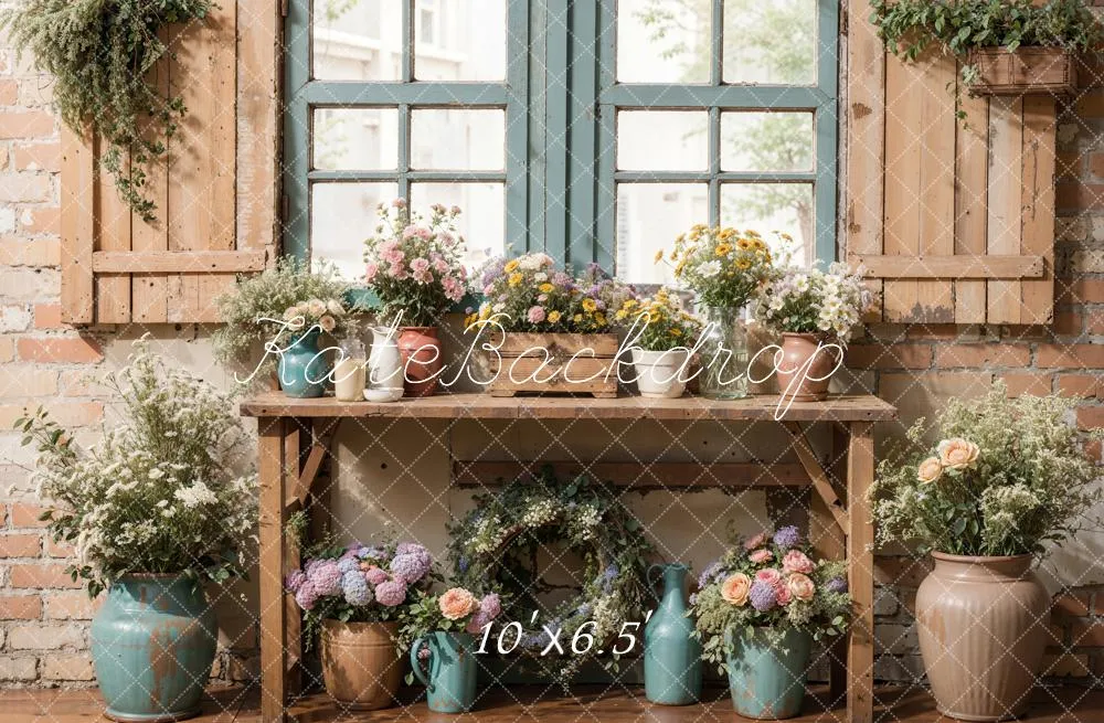 Kate Spring Rustic Floral Window Table Fleece Backdrop Designed by Emetselch
