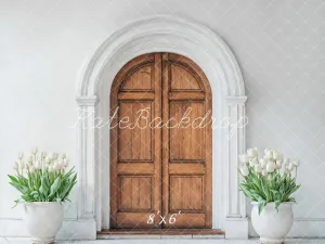 Kate Spring Wooden Arched Door Tulips Fleece Backdrop Designed by Emetselch