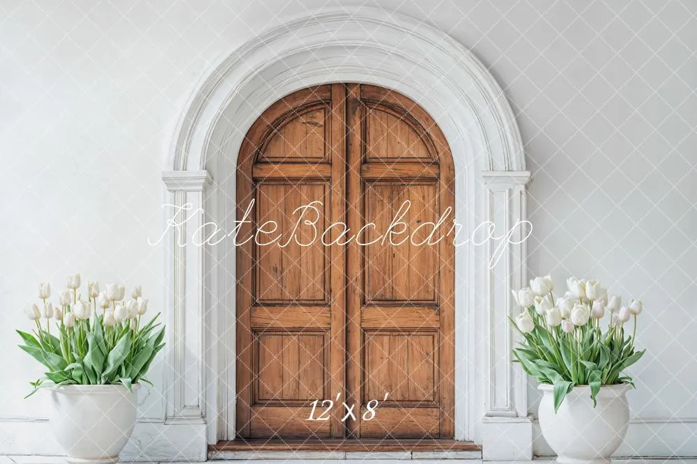 Kate Spring Wooden Arched Door Tulips Fleece Backdrop Designed by Emetselch