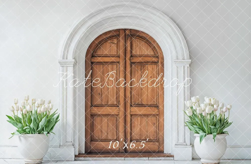 Kate Spring Wooden Arched Door Tulips Fleece Backdrop Designed by Emetselch