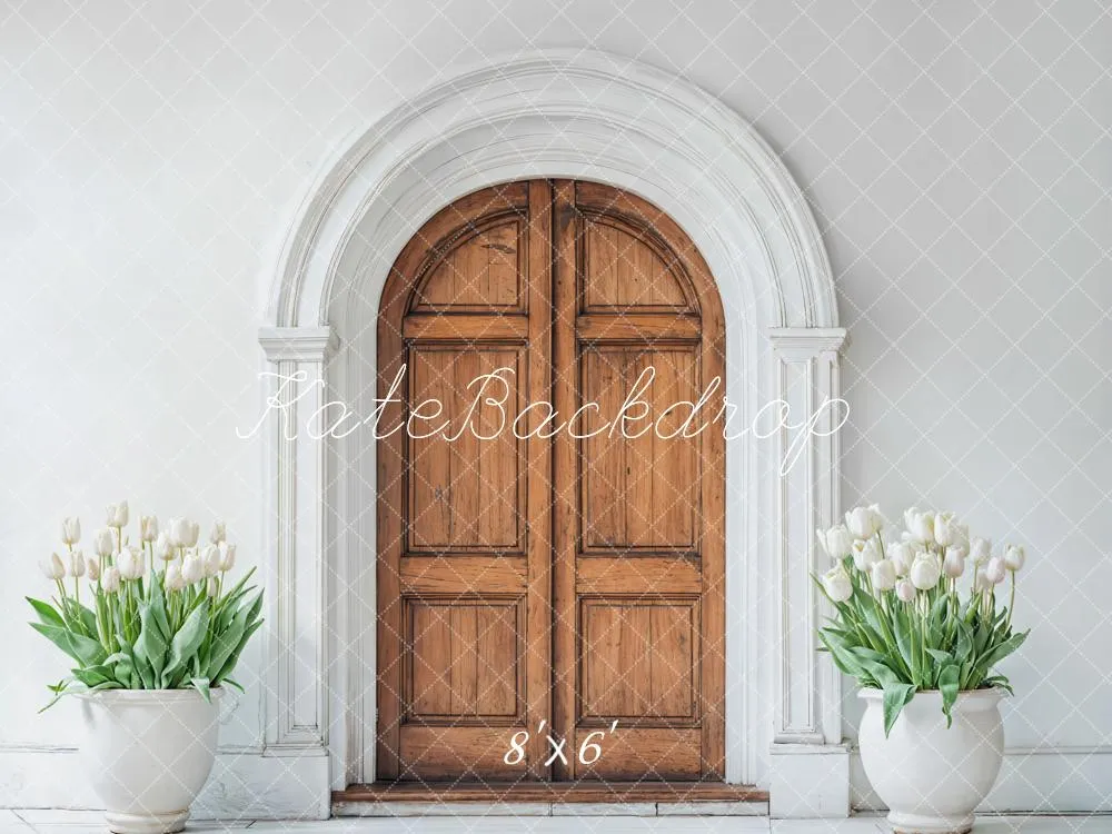 Kate Spring Wooden Arched Door Tulips Fleece Backdrop Designed by Emetselch