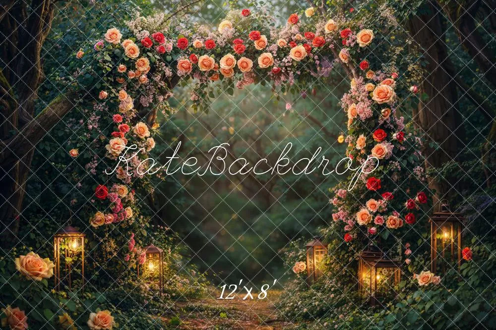 Kate Valentine Flower Arch Lantern Forest Fleece Backdrop Designed by Emetselch