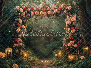 Kate Valentine Flower Arch Lantern Forest Fleece Backdrop Designed by Emetselch