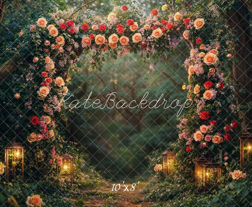 Kate Valentine Flower Arch Lantern Forest Fleece Backdrop Designed by Emetselch