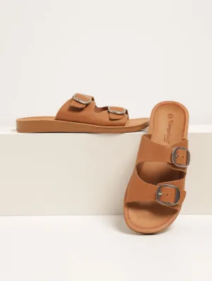 Ladies Jessie Leather Buckle Sandal - Tan