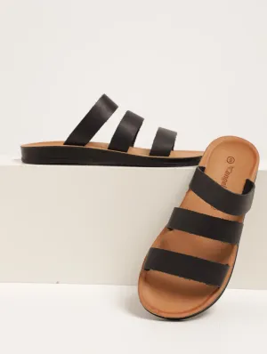 Ladies Kerryn Leather 3 Strap Sandal - Black
