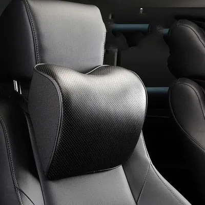 Leather Car Neck  Pillow Set Memory Foam Auto Rear Seat Back Headrest