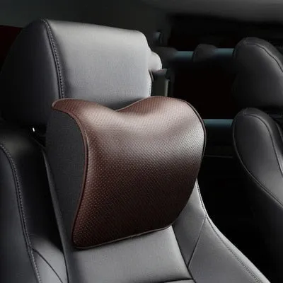 Leather Car Neck  Pillow Set Memory Foam Auto Rear Seat Back Headrest