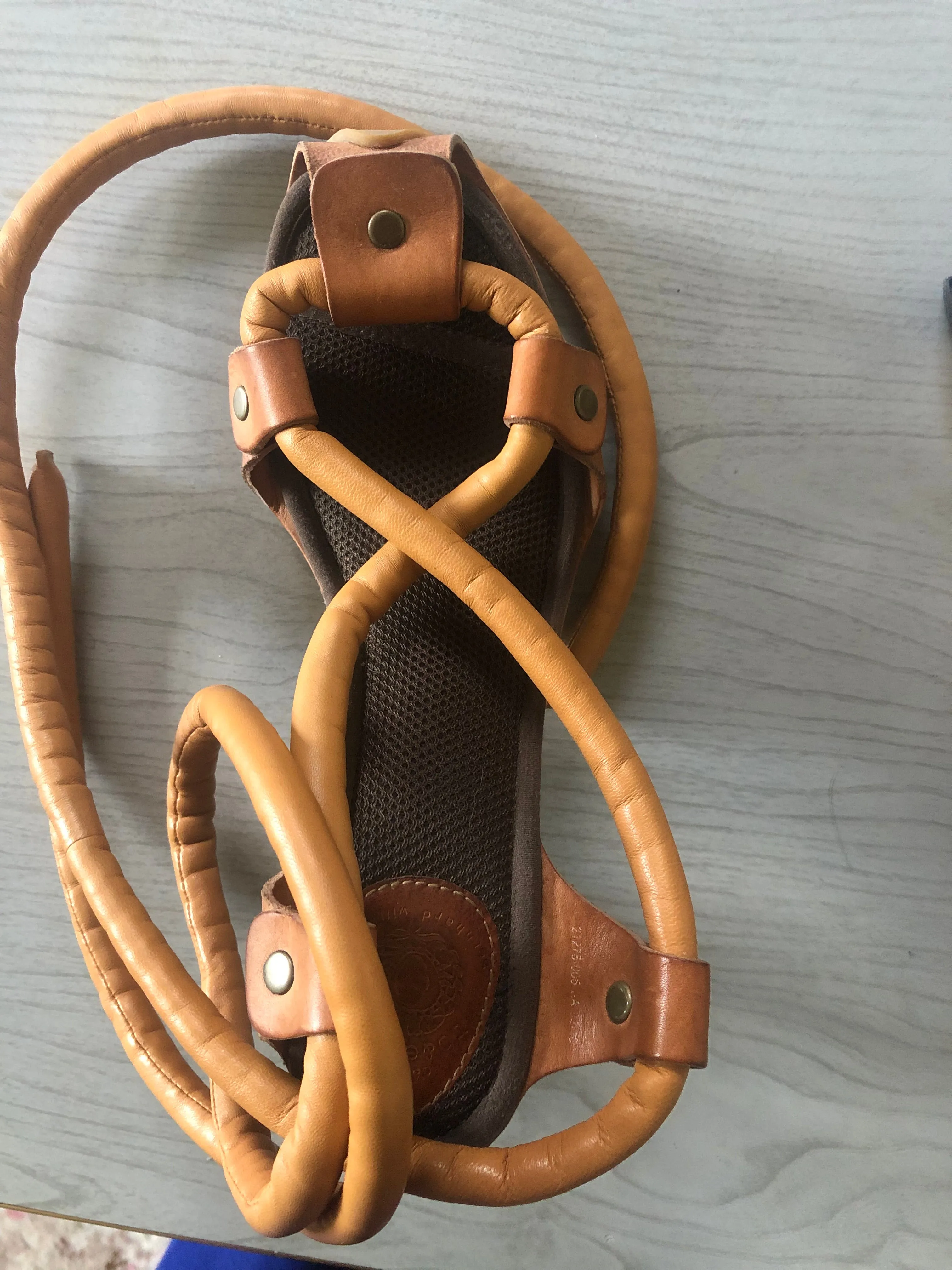 Leather tie sandals, 41