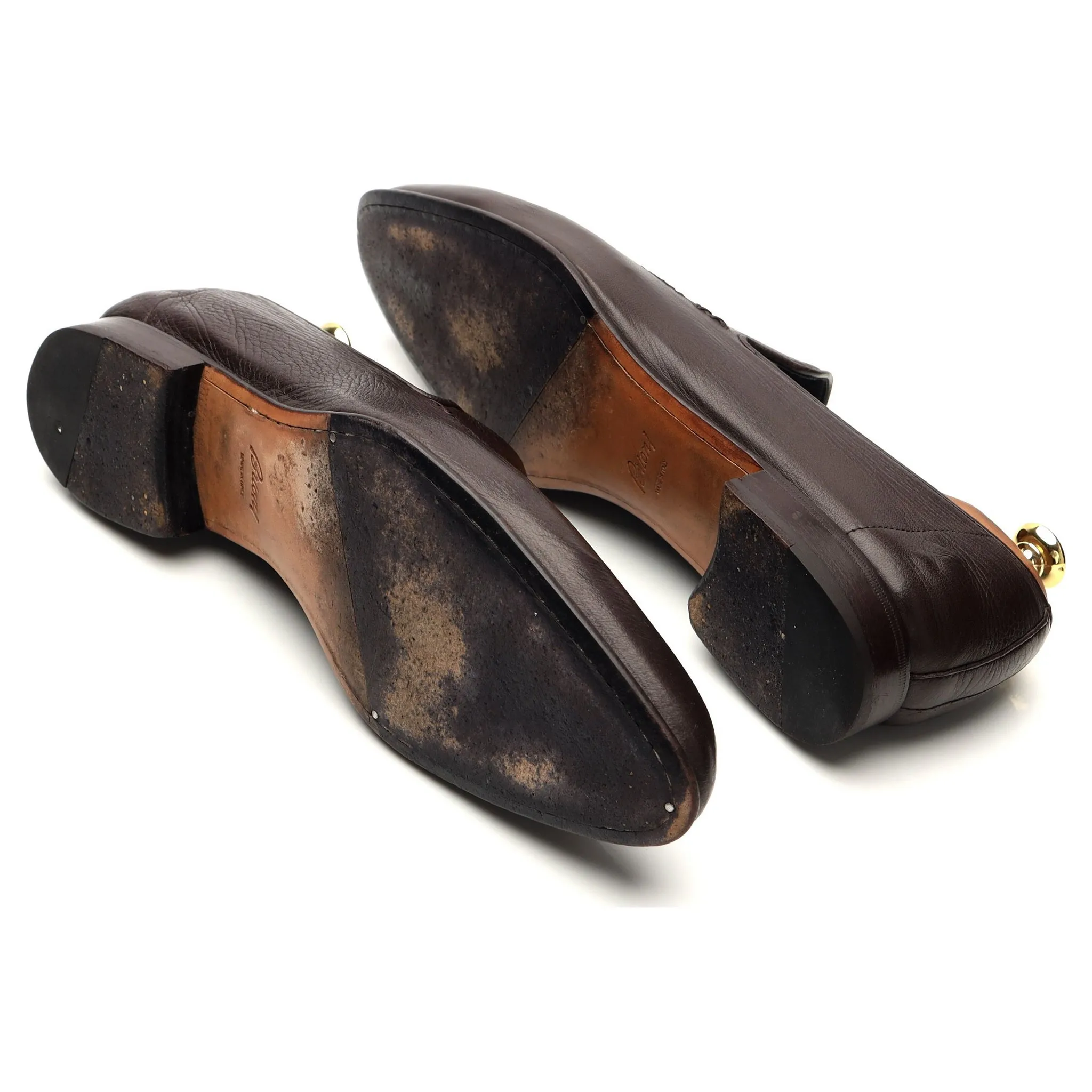 'Lukas' Dark Brown Grain Leather Tassel Loafers UK 9.5